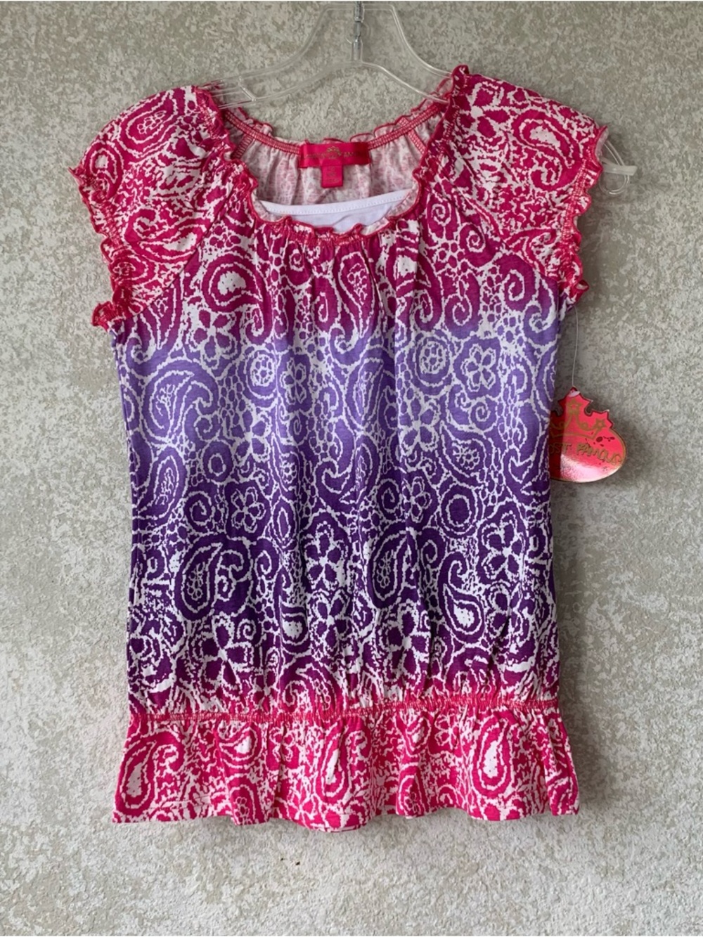 Almost Famous White Pink Purple Printed Top Girl Size 14 NWT 100% Cotton Cute